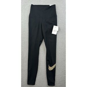 Nike One Women High-Waisted Full-Length Leggings XS Black Leopard Swoosh Dri-fit